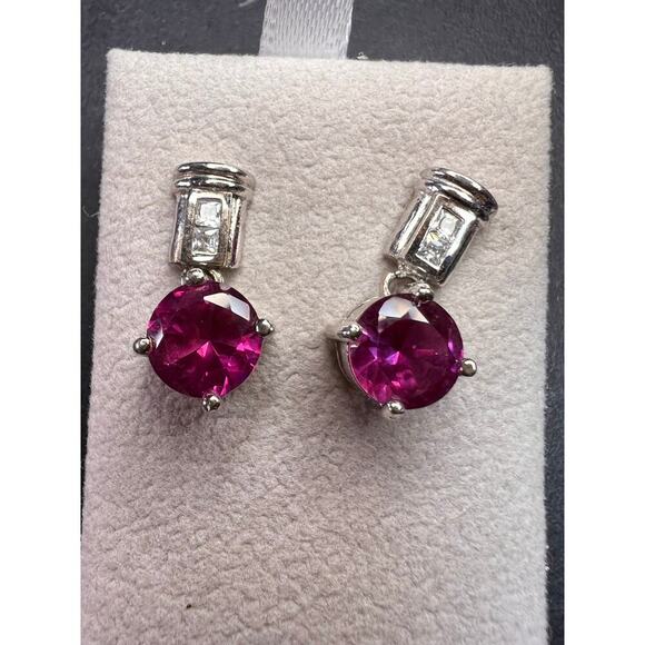 Lab purple sapphire and topaz sterling silver earrings - Picture 13 of 16